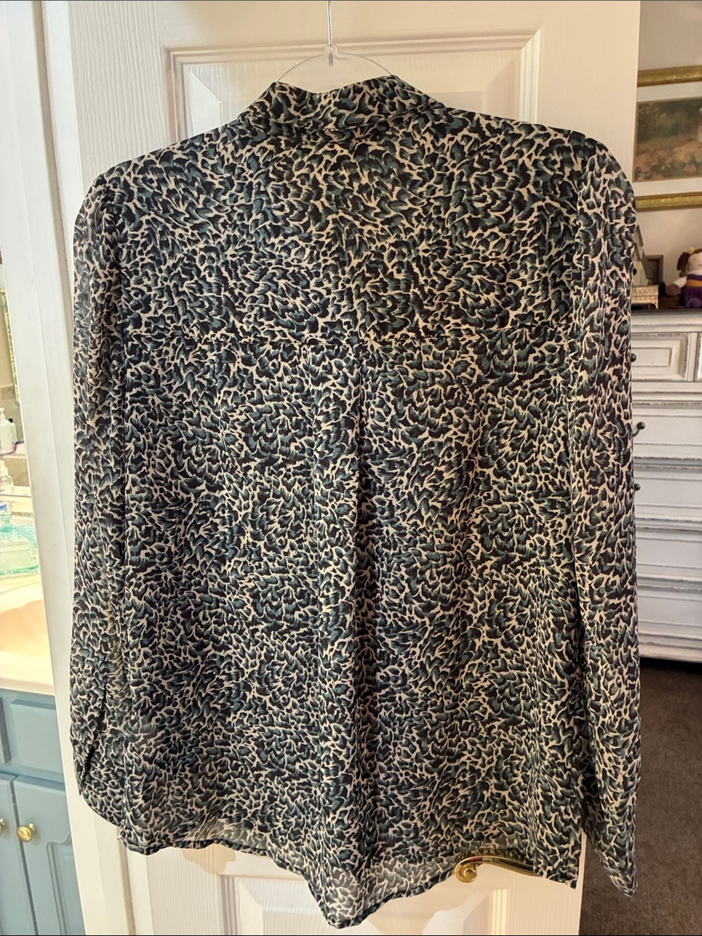 NWT Liverpool Teal and Cream Leopard-Print Double Layer Button Shirt SZ S - Picture 5 of 8